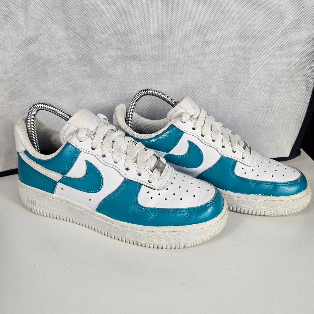 Nike Air Force 1 Low Custom White Teal Leather Sneakers 315115-112 Womens Size 6